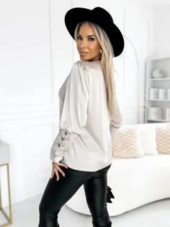 BLUZKA KOSZULOWA RITZ Z ELEGANCKIMI MANKIETAMI BEŻOWA