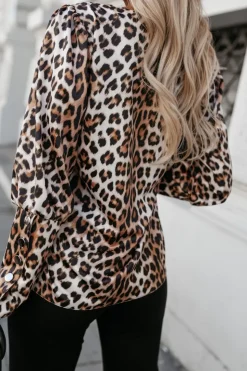 BLUZKA KOSZULOWA RITZ Z ELEGANCKIMI MANKIETAMI PANTERA KARMELOWO-CZARNA