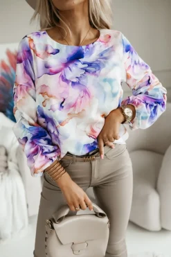 BLUZKA KOSZULOWA SARA BŁĘKITNA-LILA