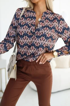 BLUZKA KOSZULOWA SOPHIE BRĄZOWO-SZARA