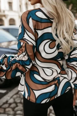 BLUZKA KOSZULOWA VENUS BUTELKOWA ZIELEŃ Z BRĄZEM