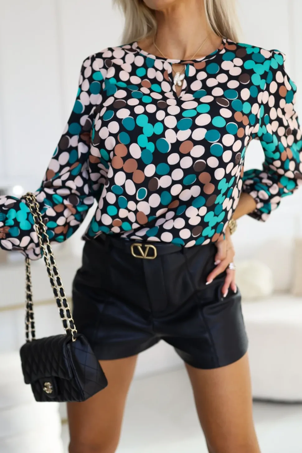 BLUZKA KOSZULOWA VERA ZIELONO-BEŻOWA