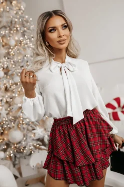 BLUZKA KOSZULOWA Z BUFIASTYMI RĘKAWAMI Z WIĄZANIEM ŚMIETANKOWA