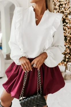 BLUZKA KOSZULOWA Z OZDOBNĄ FALBANKĄ BIAŁA