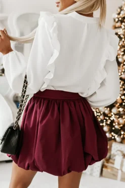 BLUZKA KOSZULOWA Z OZDOBNĄ FALBANKĄ BIAŁA