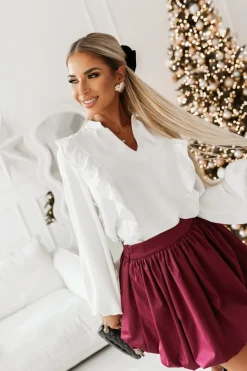 BLUZKA KOSZULOWA Z OZDOBNĄ FALBANKĄ BIAŁA