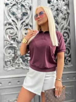 BLUZKA LACOSTA TYPU POLO Z KOŁNIERZYKIEM BURGUNDOWA