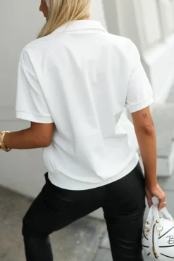 BLUZKA LACOSTA TYPU POLO Z KOŁNIERZYKIEM ECRU