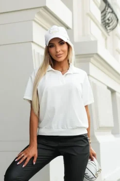 BLUZKA LACOSTA TYPU POLO Z KOŁNIERZYKIEM ECRU