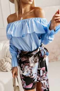 BLUZKA LENA KOSZULOWA HISZPANKA BŁĘKITNA