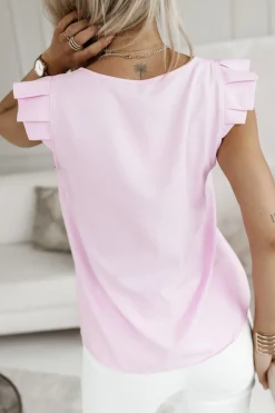 BLUZKA LENA Z MOTYLKOWYM RĘKAWEM PUDROWY RÓŻ