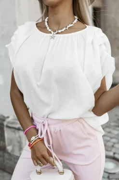 BLUZKA MUŚLINOWA O KROJU NIETOPERZA ECRU