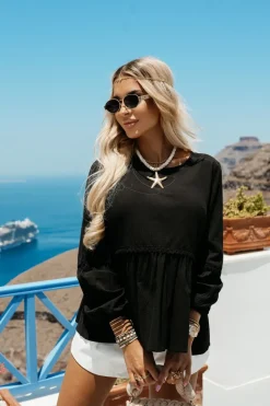 BLUZKA MUŚLINOWA SOPHIE Z FALBANKĄ CZARNA