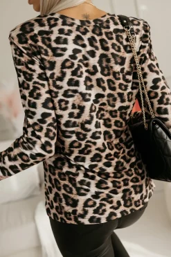 BLUZKA NICKI BASIC Z DŁUGIM RĘKAWEM PANTERKA BEŻOWO-CZARNA