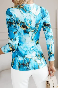 BLUZKA NINA BASIC Z DEKOLTEM W SEREK NIEBIESKO-ŻÓŁTA