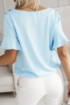 BLUZKA PENELOPE Z OZDOBNĄ RÓŻĄ BŁĘKITNA