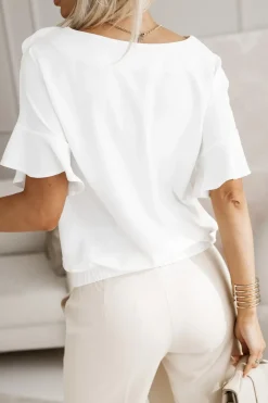 BLUZKA PENELOPE Z OZDOBNĄ RÓŻĄ BIAŁA