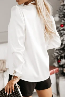 BLUZKA SATYNOWA EMO Z WIĄZANĄ OZDOBNĄ RÓŻĄ ŚMIETANKOWA