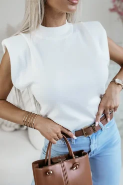 BLUZKA SWETERKOWA Z PODUSZKAMI NA RAMIONACH ECRU