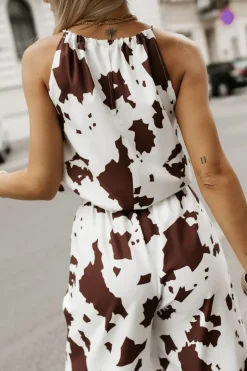 BLUZKA TASOS Z REGULOWANYM DEKOLTEM BIAŁO-CZEKOLADOWA