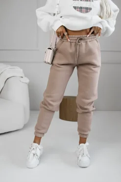 SPODNIE DRESOWE ELISABETH OCIEPLANE Z GUMĄ W PASIE BEŻOWE