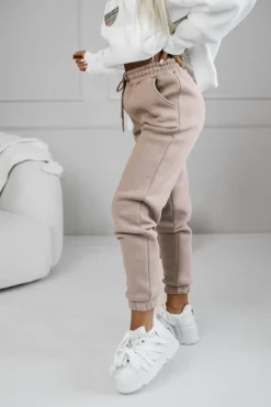 SPODNIE DRESOWE ELISABETH OCIEPLANE Z GUMĄ W PASIE BEŻOWE