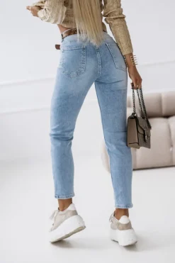 SPODNIE JEANSOWE Z WYSOKIM STANEM Z PASKIEM W KOMPLECIE BŁĘKITNY JEANS