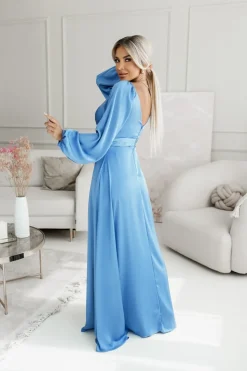 SUKIENKA MAXI OPHELIA Z KOPERTOWYM DEKOLTEM NIEBIESKA