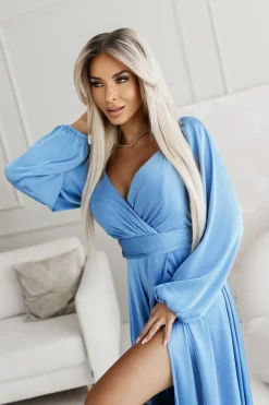 SUKIENKA MAXI OPHELIA Z KOPERTOWYM DEKOLTEM NIEBIESKA