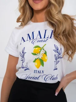 T-SHIRT Z NADRUKIEM AMALFI ITALIA BIAŁY