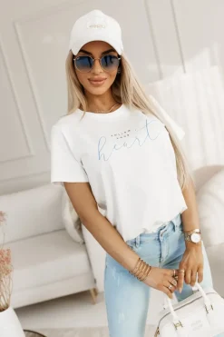 T-SHIRT Z NADRUKIEM FOLLOW YOUR HEART BIAŁY