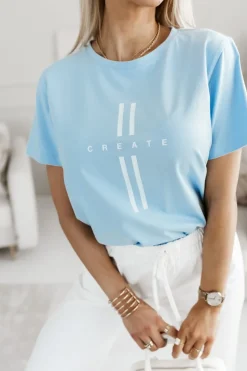 T-SHIRT Z NAPISEM CREATE BŁĘKITNY