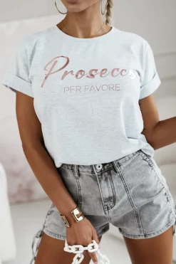 T-SHIRT Z NAPISEM PROSECCO SZARY