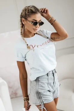 T-SHIRT Z NAPISEM PROSECCO SZARY