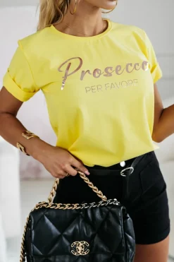 T-SHIRT Z NAPISEM PROSECCO ŻÓŁTY