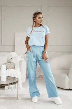 T-SHIRT Z NAPISEM PROSECCO BŁĘKITNY