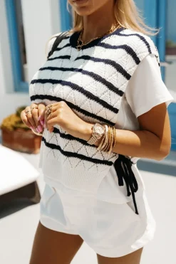 T-SHIRT Z NARZUTKĄ/SWETERKIEM FLORENCE ECRU-GRANATOWY