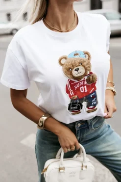 T-SHIRT Z NASZYWKĄ TEDDY BIAŁY