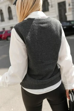 ZESTAW 2W1 KOSZULA I PULOWER GRAFITOWO-BIAŁY