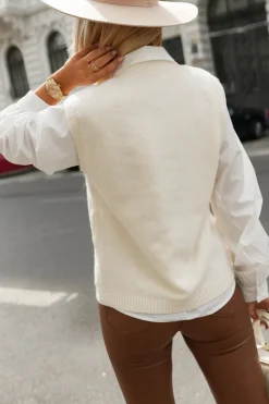 ZESTAW 2W1 KOSZULA I PULOWER BEŻOWO-BIAŁY