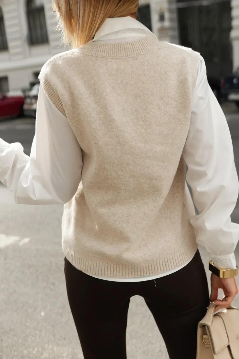 ZESTAW 2W1 KOSZULA I PULOWER BEŻOWO-BIAŁY